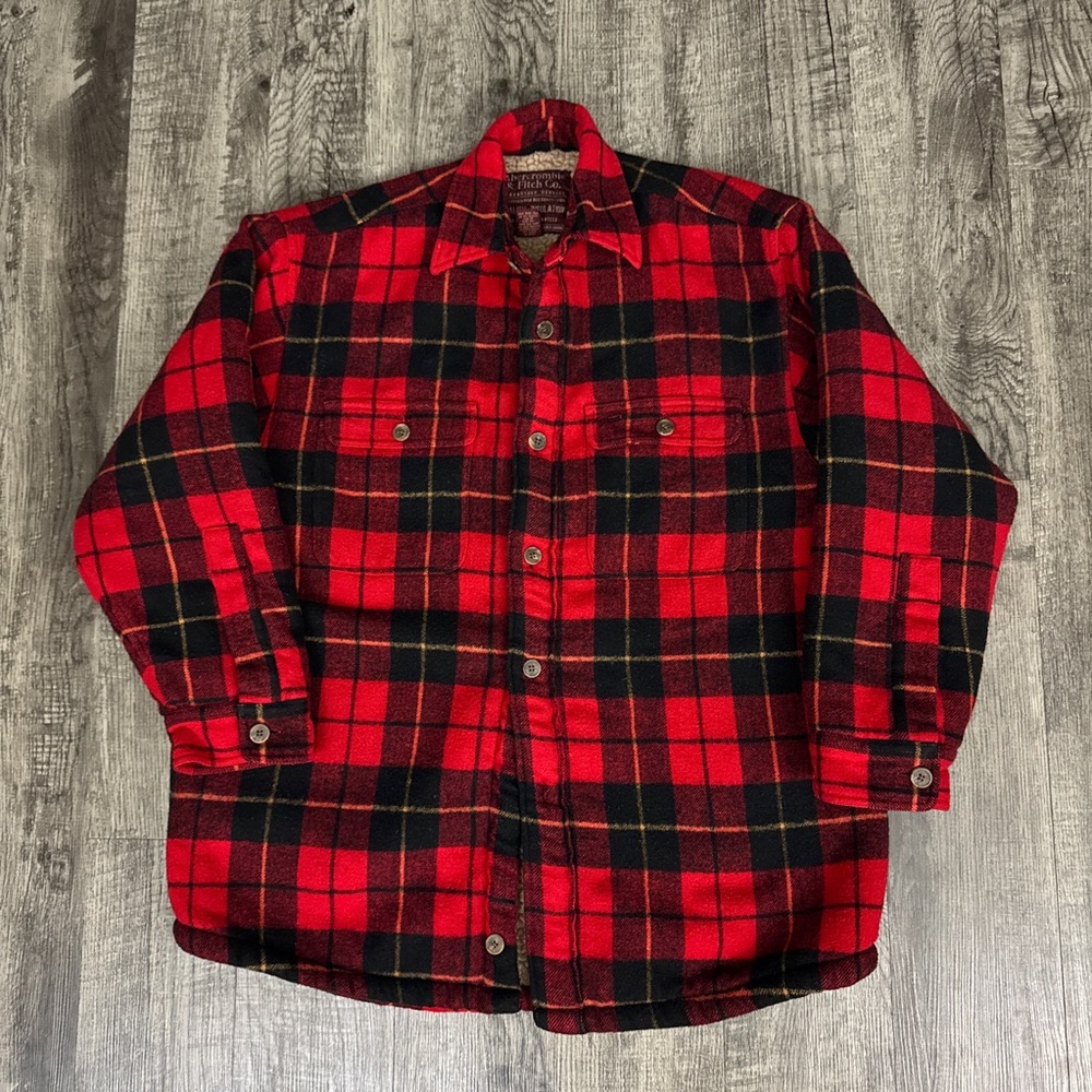 Vintage Abercrombie & Fitch Plaid Wool Blend Button Front Jacket Shacket Sherpa